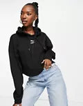 PUMA CLASSICS CROPPED RIBBED HOODIE BLACK