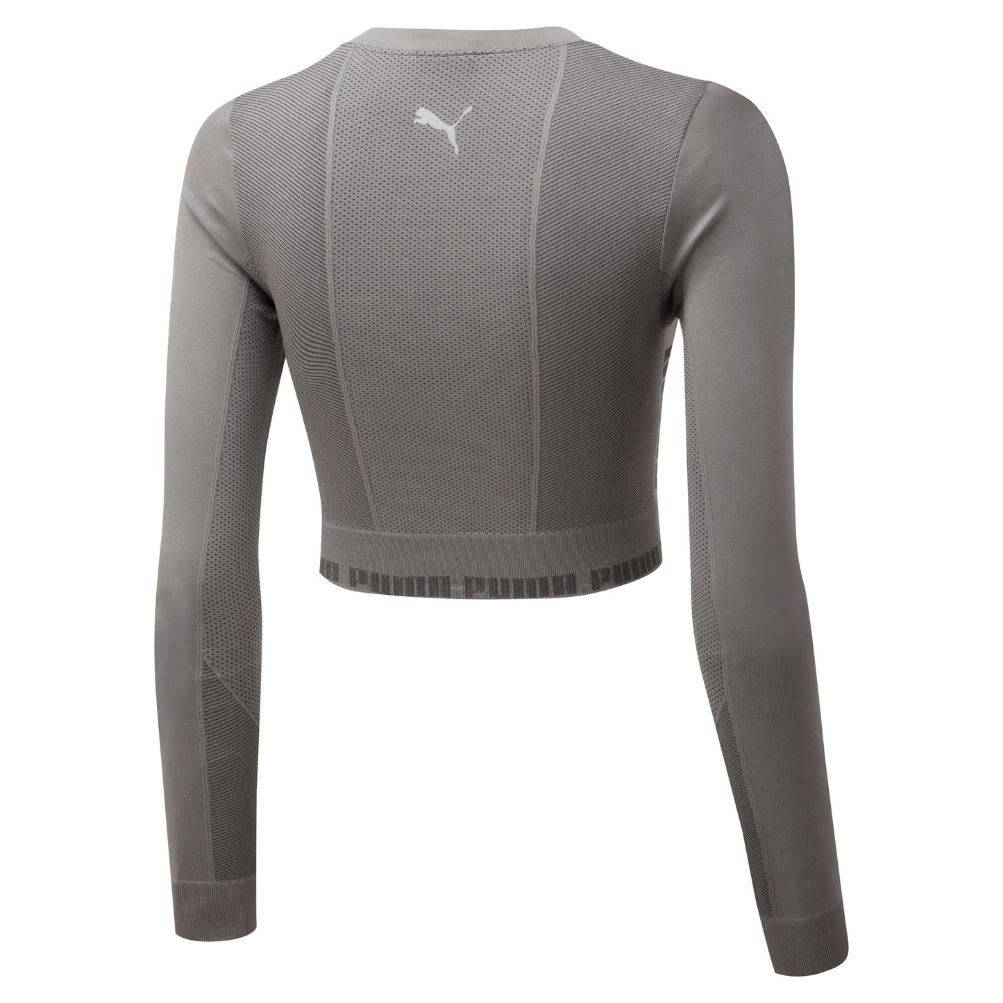 PUMA evoKNIT Seamless LS Crop Top-CHARCOAL GRAY
