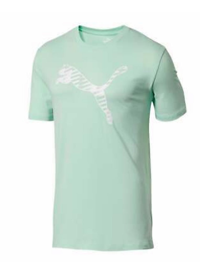 Puma Women's No 1 Logo Performance Graphic Tee Mist Green Heather White