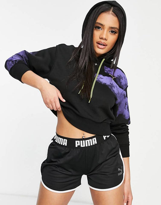 Puma Women’s Crop Hoodie- Black & Purple